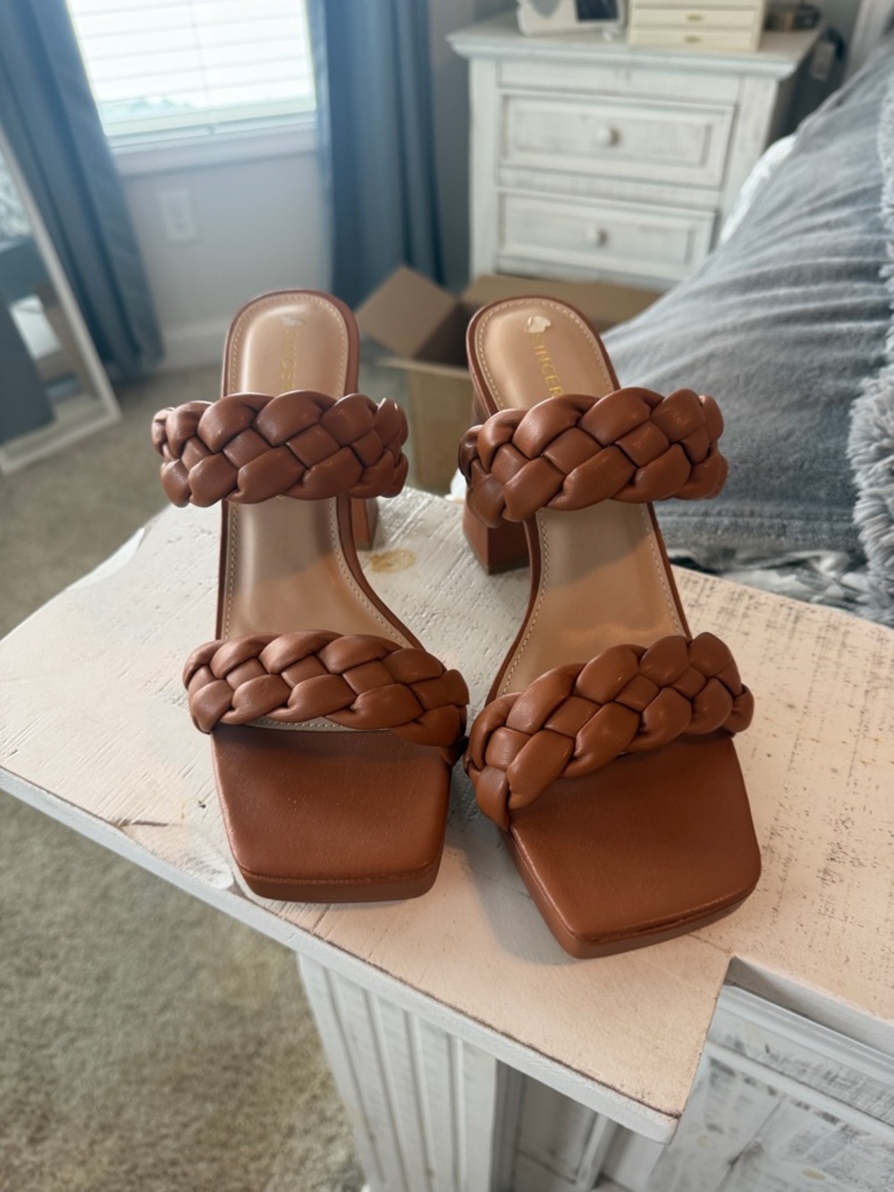 Sincerly Jules Braided Double-Strap Tan Block Heel Sandals,Never Worn